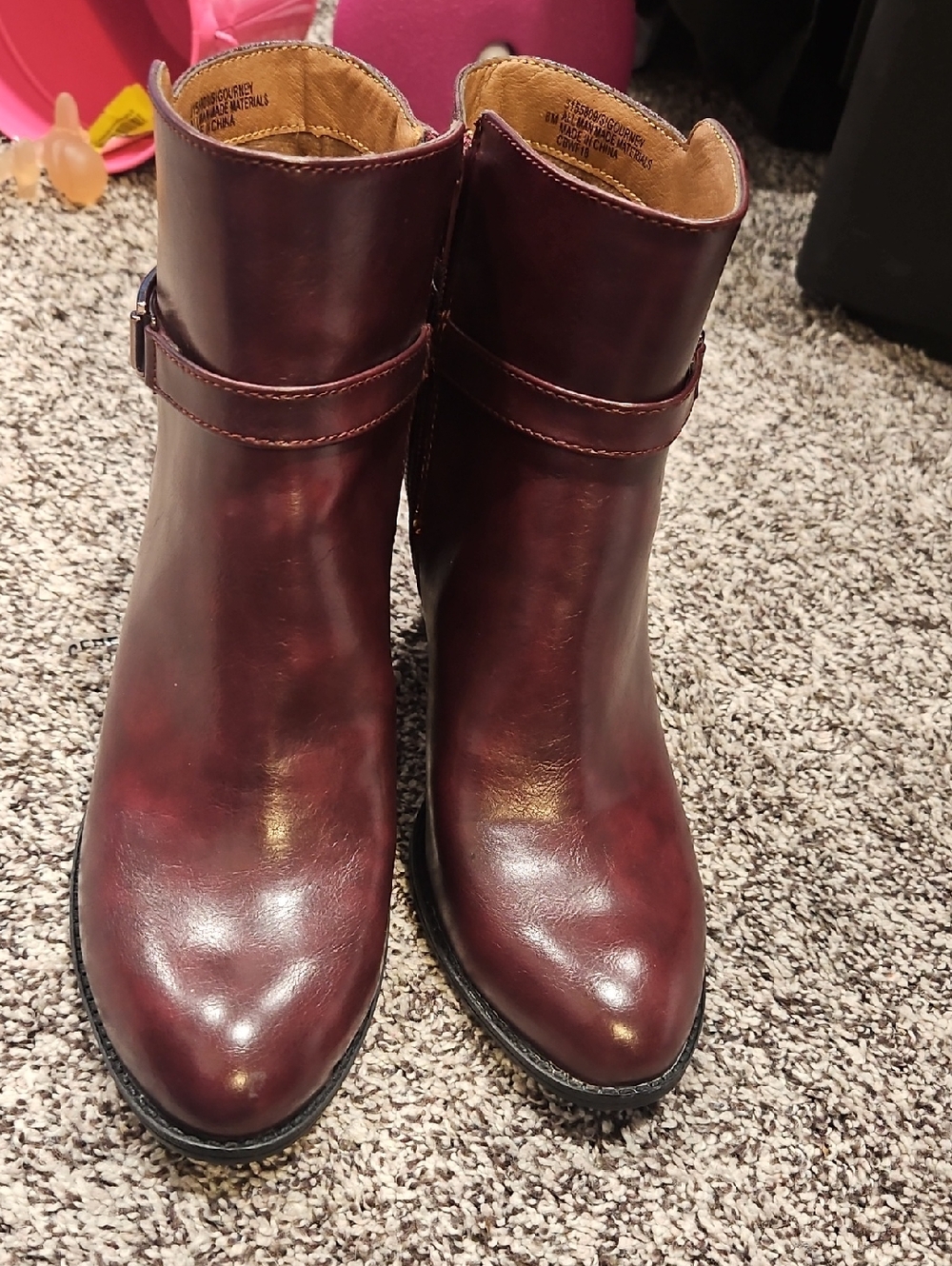 Women's Burgundy  Ankle Booties with Strap Detail